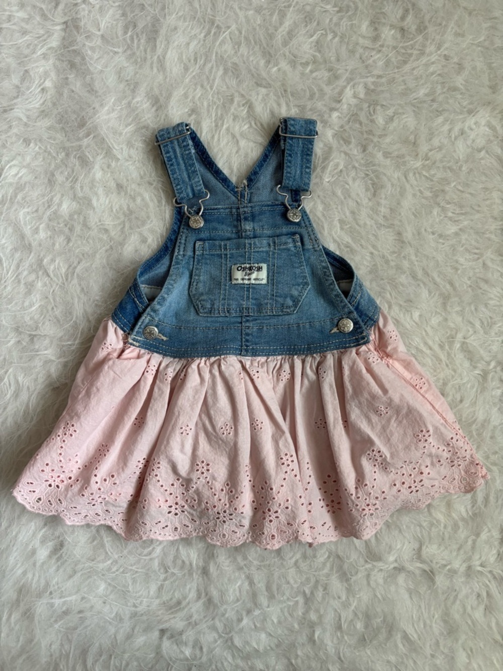 OshKosh B'gosh Baby Denim Overall Dress with Pink Eyelet Skirt
